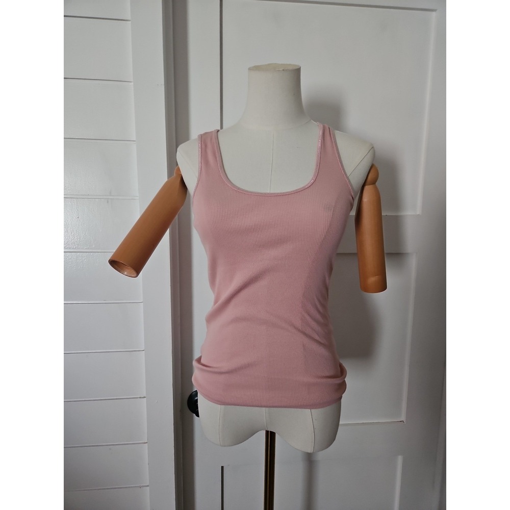 Express Pink 100% Pima Cotton Ribbed Scoop Neck Tank Top Size M
